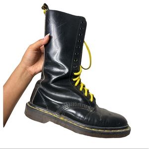 RARE Dr Martens 9114 Boots Unisex US 7 Air Wair 12 Eye Yellow Stitching